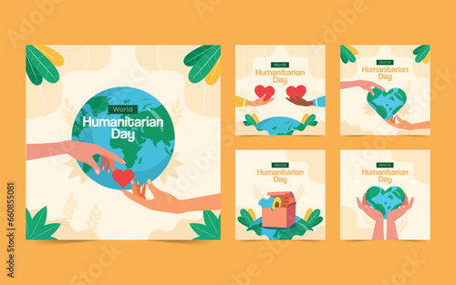 illustration of world humanitarian day, sharing and helping each other for humanity. Icons for social media, banners and feeds.