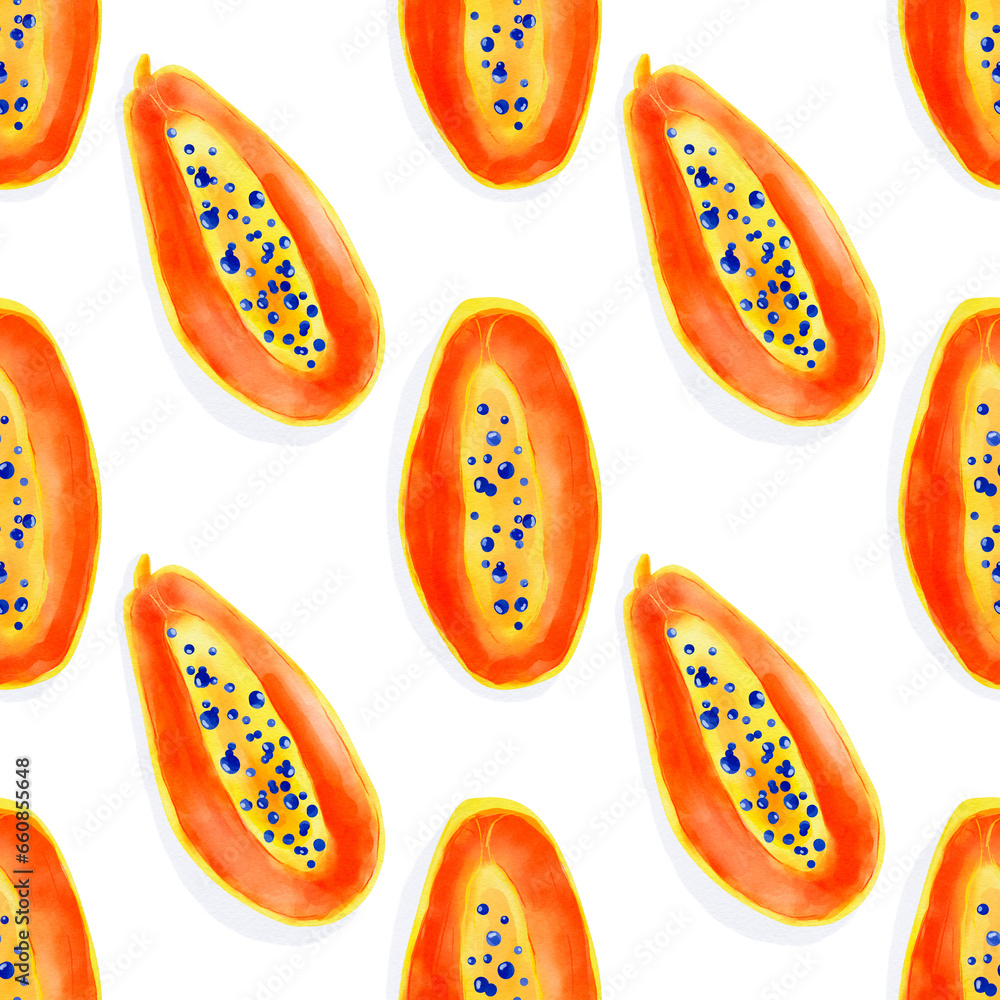 Papaya seamless pattern for print, textile, fabric. Bright digital watercolor illustration. Papaya seamless pattern for print, textile, fabric. Bright digital watercolor illustration.