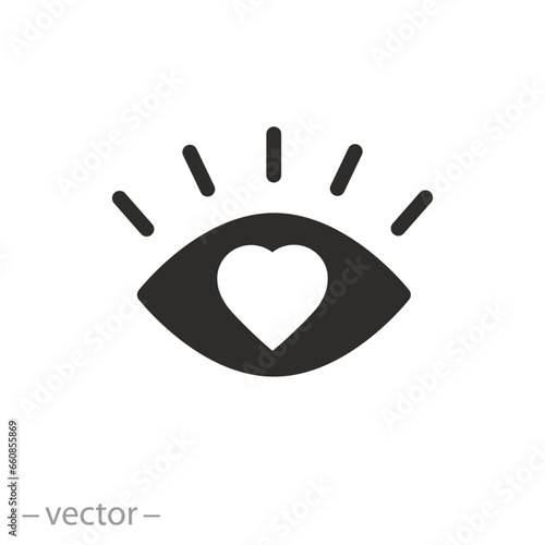 eye with heart icon, vision love, flat symbol - vector illustration