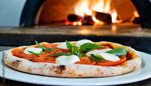 Pizza margherita cotta in forno a legna photo