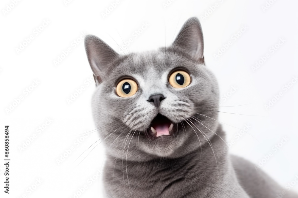 The muzzle of a surprised cat on a white background.