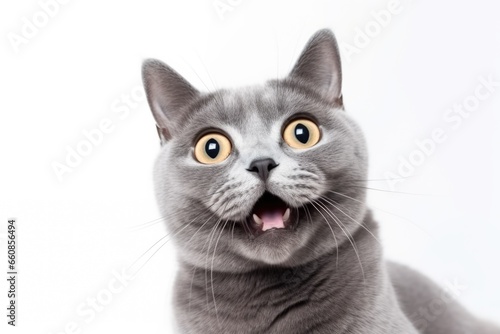 The muzzle of a surprised cat on a white background.