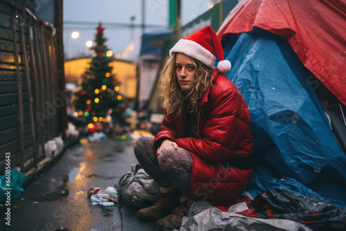 Homeless people at Christmas, concept of hopelessness, hardship and loneliness.
