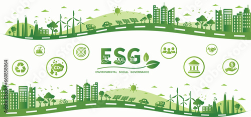 ESG concept icon for business and organization, Environment, Social, Governance and sustainability development concept. vector illustration, Infographic.