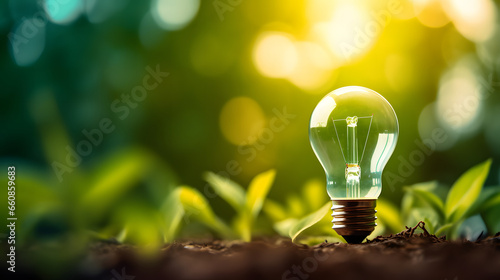 light bulb on green energy background