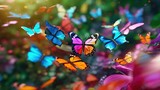 lots of butterflies with various bright colors on a natural background