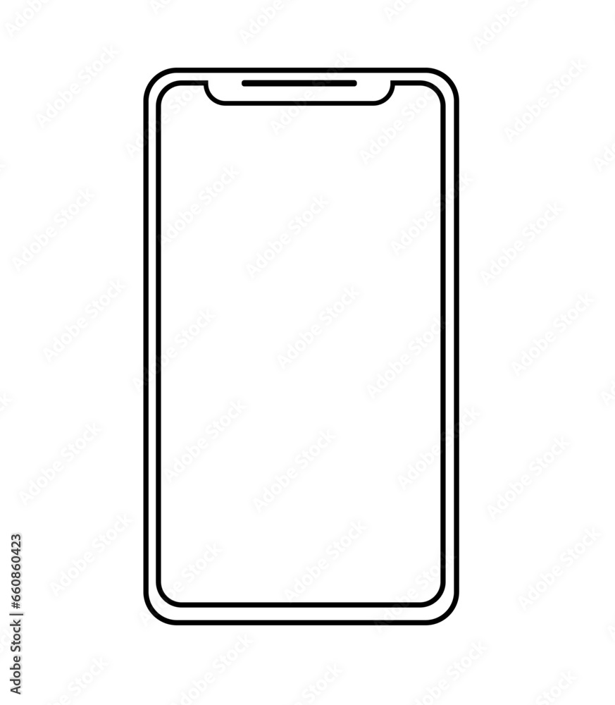 Very minimal smartphone mockup with fine line on a white background Very minimal smartphone mockup with fine line on a white background