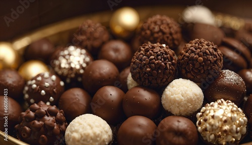 Bowl of Chocolates, Balls and Nuts with Gold Decor