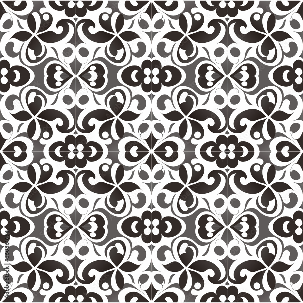 Seamless pattern with floral ornament. Black and white background. Seamless pattern with floral ornament. Black and white background.