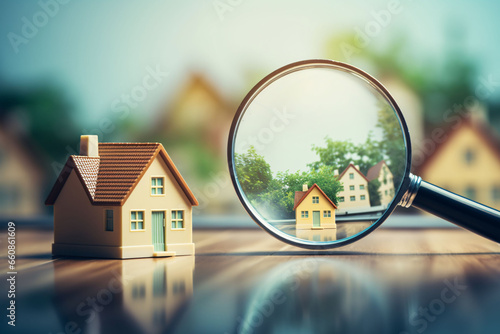 A Magnifying Glass Focused on a House, Creating a Captivating Real Estate Concept Background, Where Precision and Vision Combine to Reveal the Perfect Property