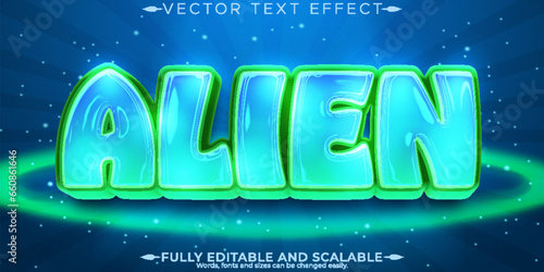 Editable text effect alien, 3d space and ufo font style