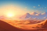 Beautiful desert landscape with undulating sand dunes and a tranquil dawn sky. Generative AI