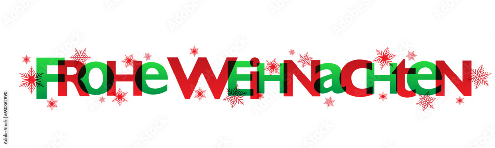  FROHE WEIHNACHTEN (MERRY CHRISTMAS in German) red and green vector typography banner