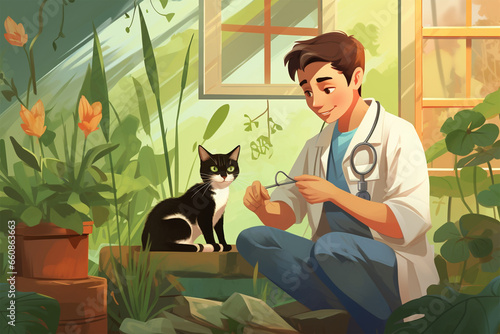 illustration of a doctor treating a cat