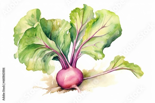 A painting of kohlrabi in watercolor style against a white background. Generative AI photo