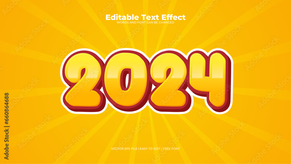 Yellow and red 2024 3d editable text effect - font style