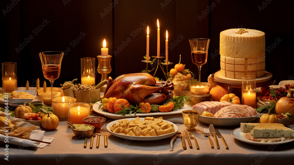 Christmas or Thanksgiving turkey on rustic wooden table. Ai generative.