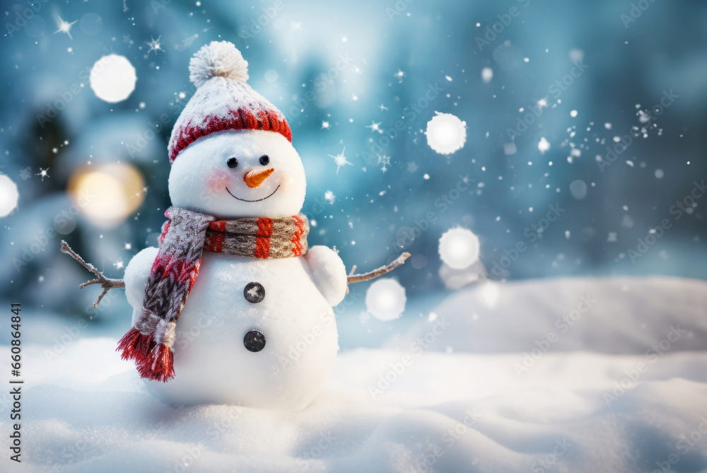 Snowman and Snowing Background.