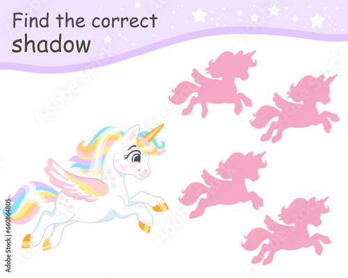 Find correct shadow romantic funny unicorn vector