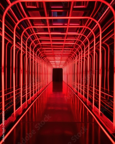 Futuristic Red Neon Tunnel in 3D Showroom Immersive Nightlife Experience  ai generated
