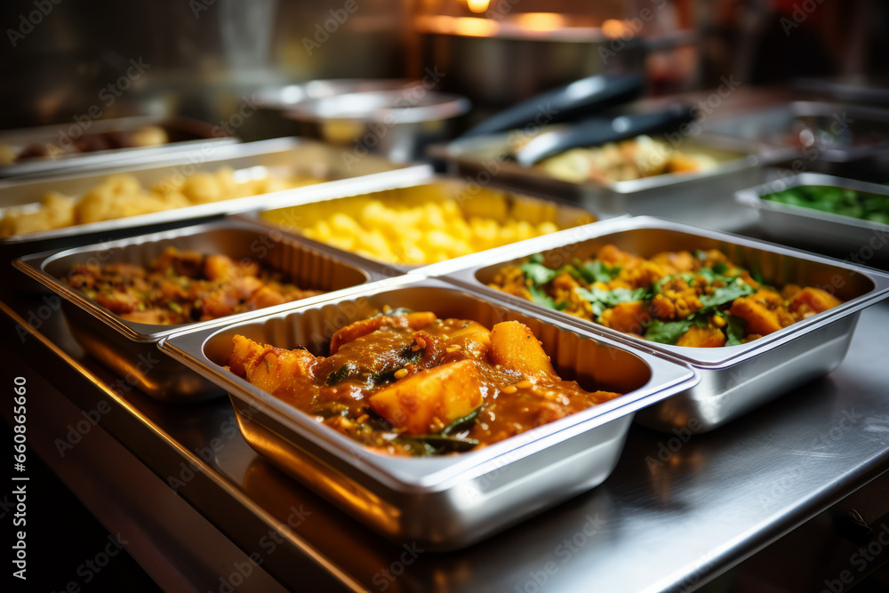 Obraz premium Selection Indian Take Away Dishes In Foil Containers