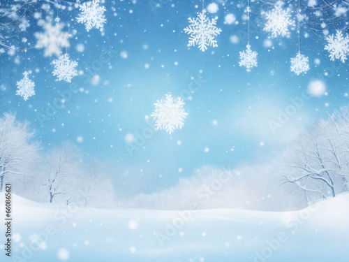 Christmas snow Background, winter background, falling snowflakes, magical, whimsical, light blues, white lights, smaller accents, snow piles