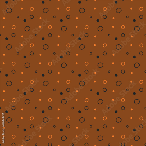 Seamless pattern for halloween party with orange and black circles and dots. Wrapping, for kids fabric, posters