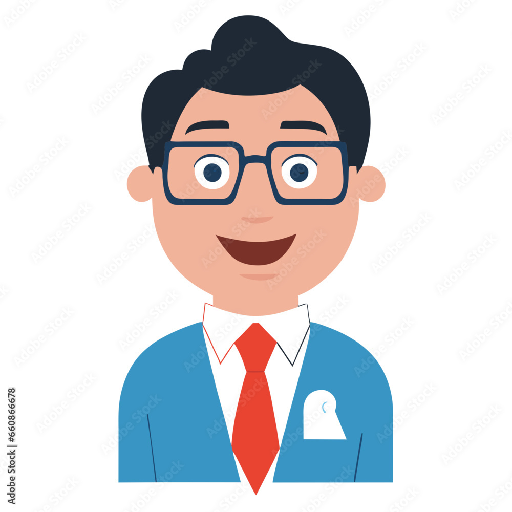A young male company employee is smiling in a cartoon version. A young male company employee is smiling in a cartoon version.