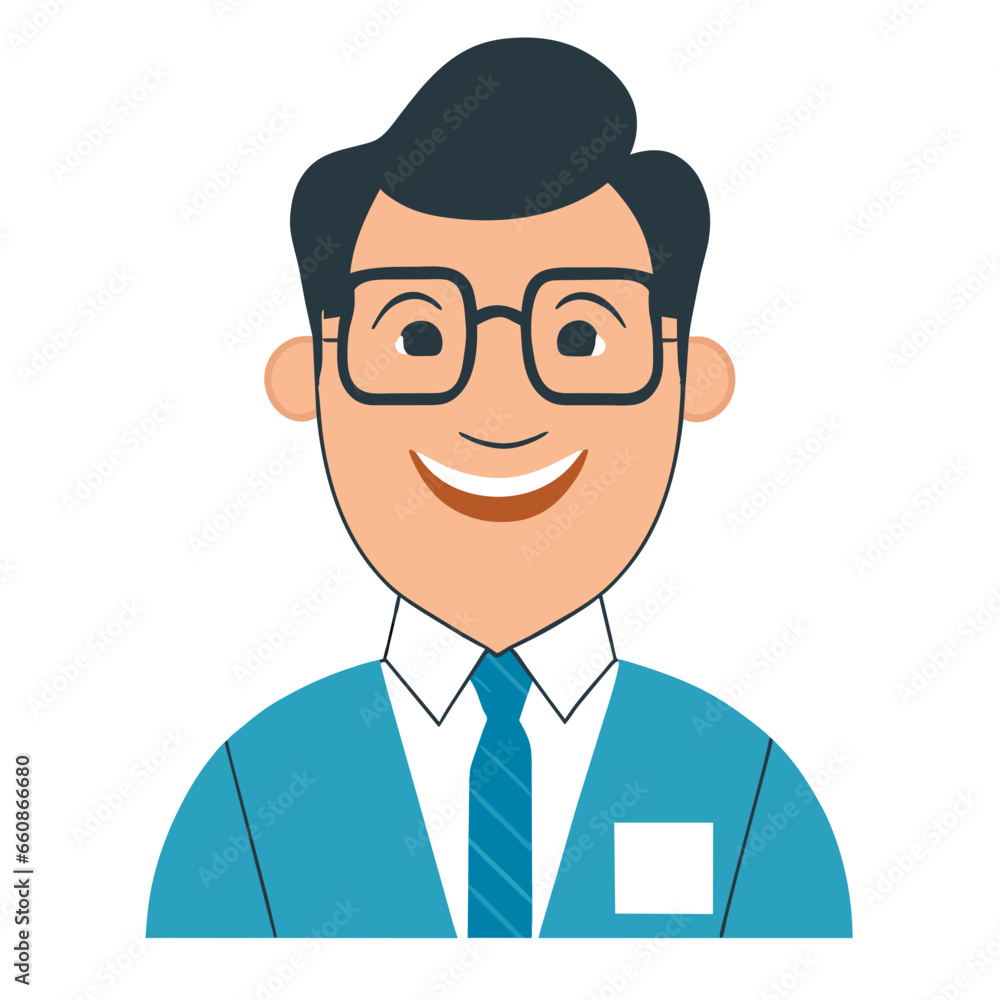 A young male company employee is smiling in a cartoon version.