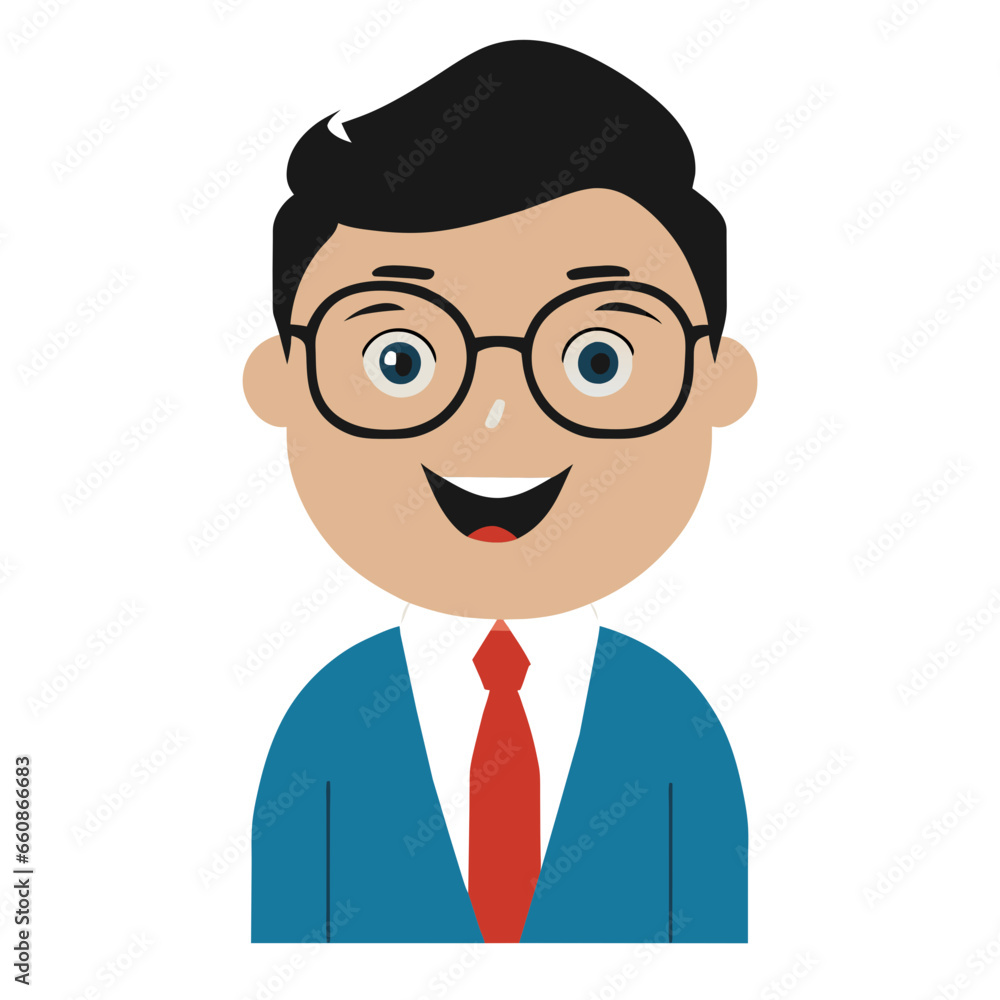A young male company employee is smiling in a cartoon version.