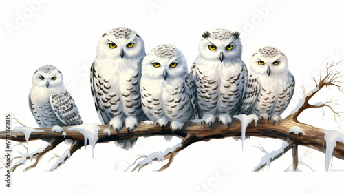 Image of family group of snowy owl