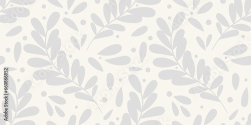 Fototapeta Naklejka Na Ścianę i Meble -  Neutral white leaf background, vector repeat pattern light grey wallpaper