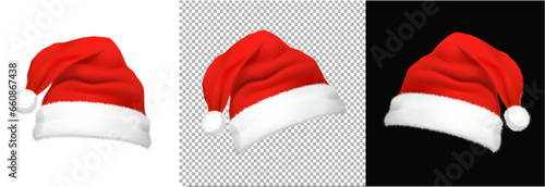 santa claus hat png, transparent and isolated on white or black  photo
