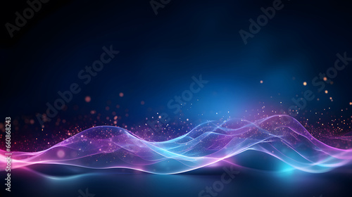 Abstract digital background. Technology background with connected dots on 3D wave landscape. Data science, particles, digital world, virtual reality, cyberspace, metaverse concept