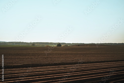 The soil of the farmland. landscape scenery a meadow soil. Plantation field