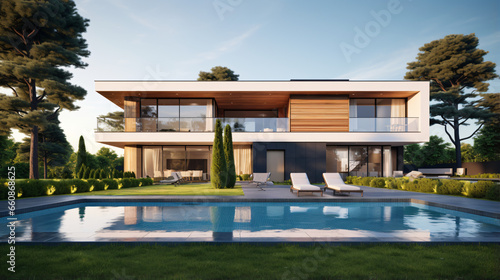 Perspective of luxury modern house with swimming pool © Cybonix