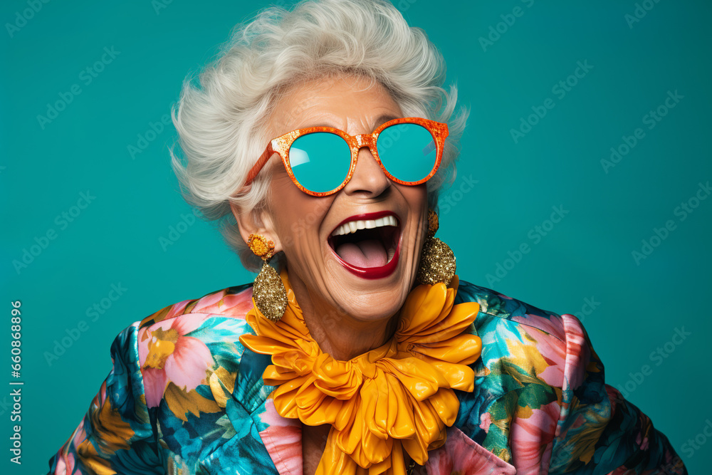 Trendy grandma posing in studio Trendy grandma posing in studio