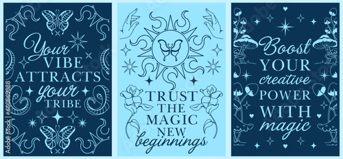 Vintage sacred celestial posters. Boho prints with sun and moon, flowers, shrooms. Retro alchemy miracle set. Witchcraft graphic for tee, t shirt, t, sweatshirt.