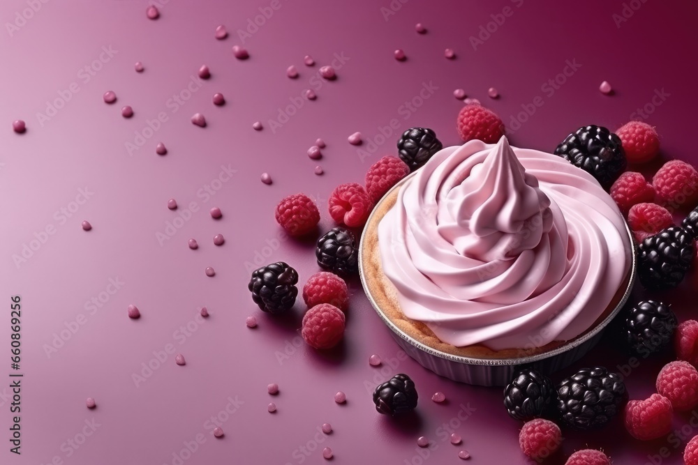 Berries tart on beautiful pink and purple background,for birthday cake,dessert food concept and for presentation advertising with copy space. Berries tart on beautiful pink and purple background,for birthday cake,dessert food concept and for presentation advertising with copy space.