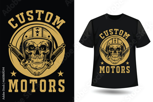 Custom Motors, Motorbike T Shirt Design Vector