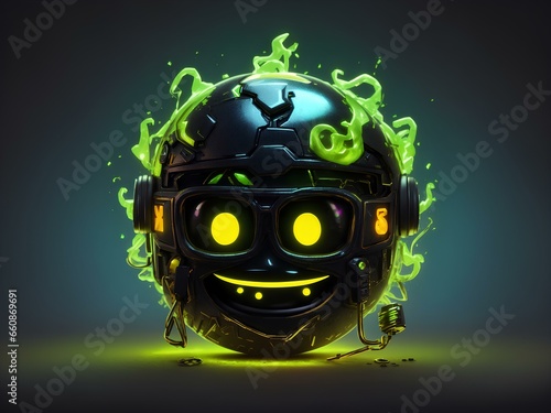 3d emoji scary robot face with black background 