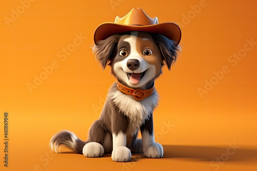 Petfluencers - The dog living its dream and getting to be a cowboy for a day on Orange Background