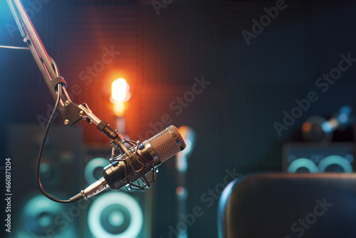 Radio broadcasting station: microphone close up photo