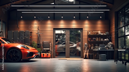 sports car garage complete with workshop equipment