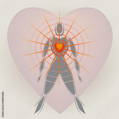 Corps Humain avec Grand Coeur et Rayons de Lumière, Radiation Méditation Relaxation Expansion Santé Cohérence Cardiaque