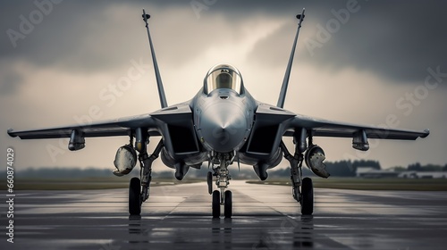 military fighter jet aircraft parked at airforce airport © Beny
