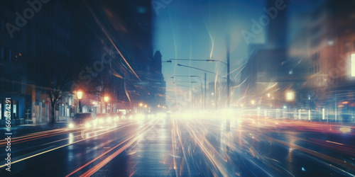 Abstract blurred night street lights background. Defocused image of a city street at night.  © Jasmina