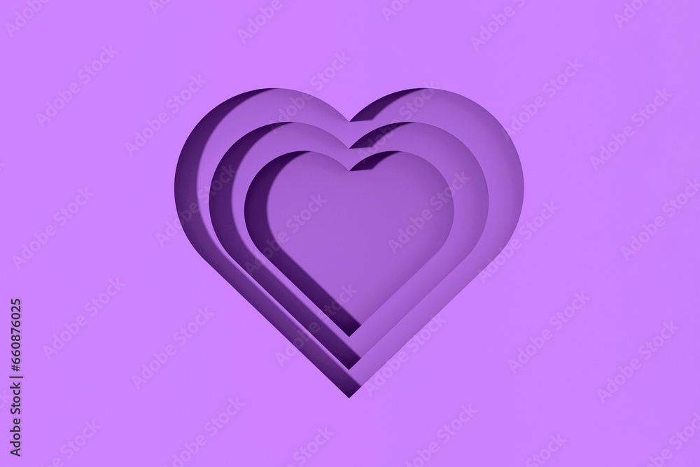 violet hearts with shadows. heart-shaped grooves with shadows. Valentine's Day. Horizontal image. 3D image. 3d rendering. violet hearts with shadows. heart-shaped grooves with shadows. Valentine's Day. Horizontal image. 3D image. 3d rendering.