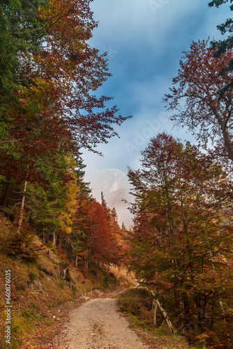 Trekking day in a snowy autumn in the Dolomiti Friulane, Friuli-Venezia Giulia photo