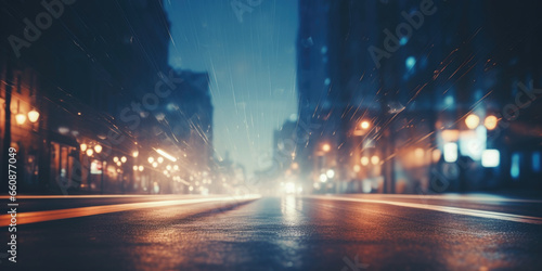 Abstract blurred night street lights background. Defocused image of a city street at night. photo